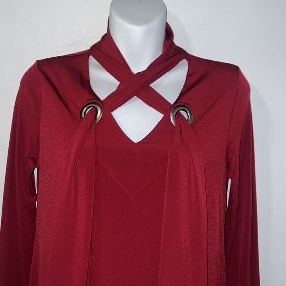 ARIELLA Burgundy Tie Collar Tunic Dress-S - Picture 2 of 8
